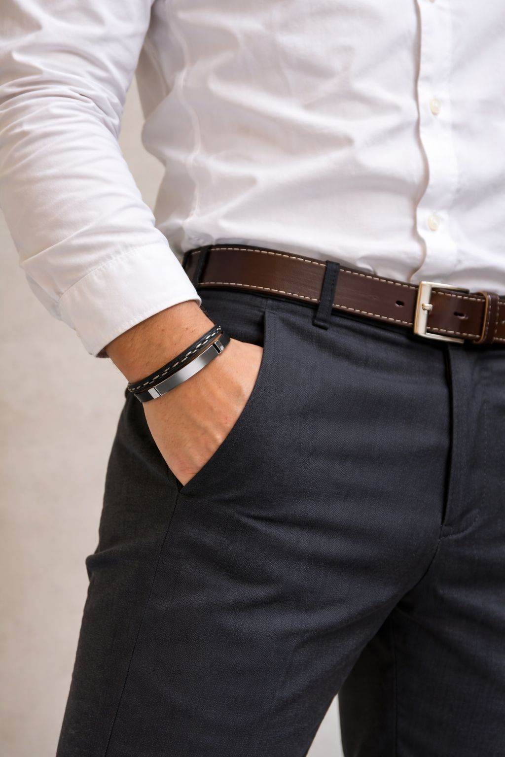 צמיד לגבר משולב עור ומתכת