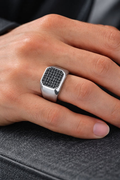 טבעת כסף עם זירקונים שחורים | כסף סטרלינג 925