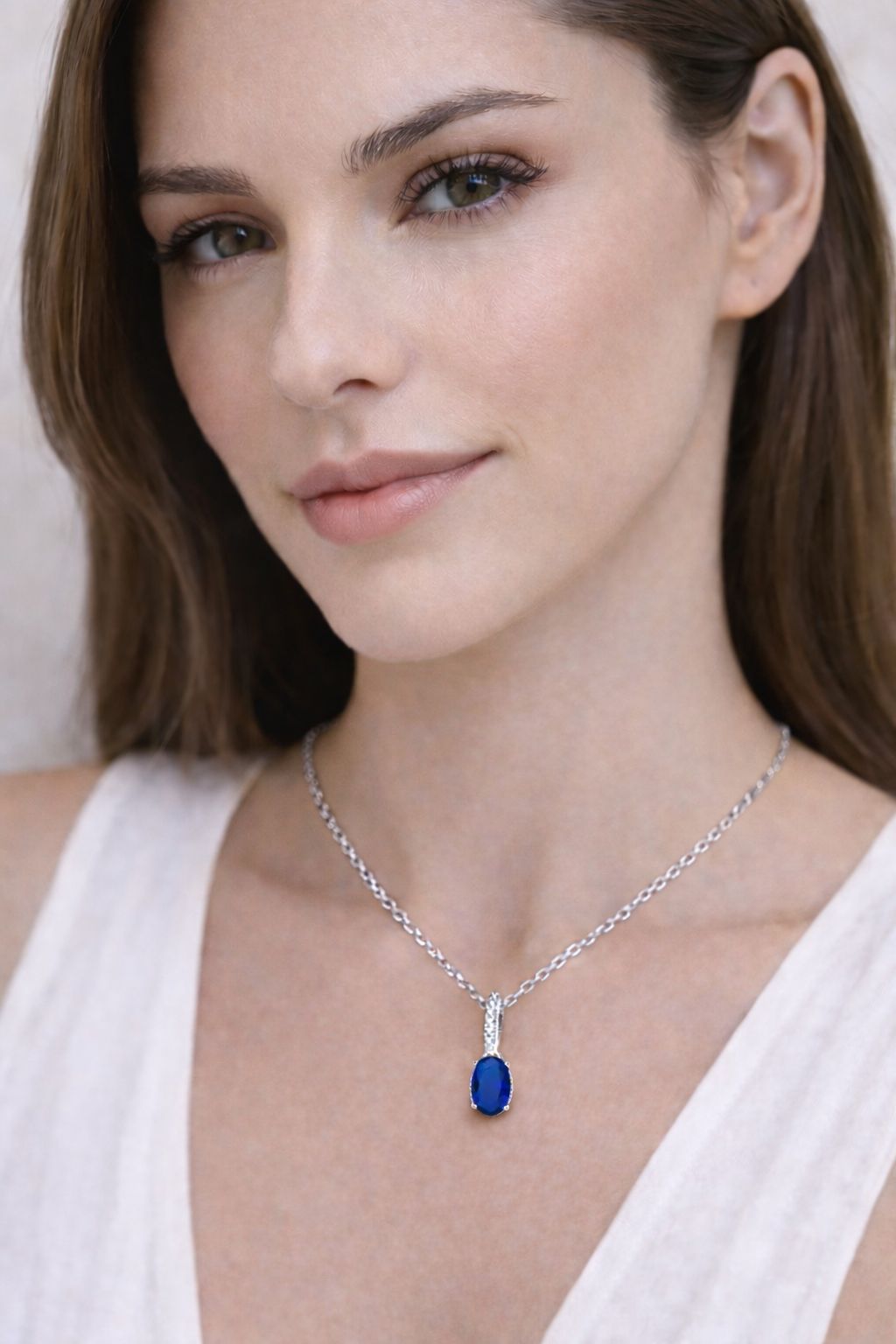 שרשרת משובצת אבן בסגנון ספיר | כסף סטרלינג 925